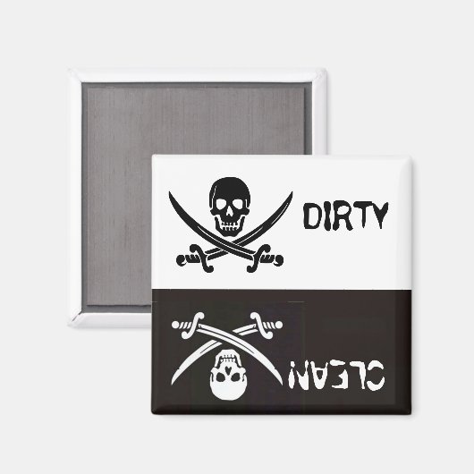 BLACK AND WHITESKULL CROSSED SWORDS DIRTY CLEAN MAGNET (Vorderseite/Rückseite)
