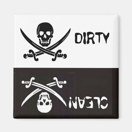 BLACK AND WHITESKULL CROSSED SWORDS DIRTY CLEAN MAGNET (Vorne)