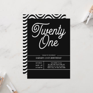Black and Withe Modern 21. Geburtstag Party Einladung