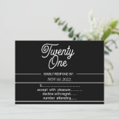Black and Withe Modern 21. Geburtstag Party Einladung (Stehend Vorderseite)