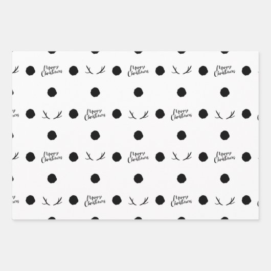 Black and Write Christmas Wrapping Paper Geschenkpapier Set (Vorderseite)