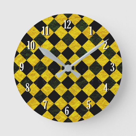 Black and yellow chequered pattern runde wanduhr (Vorderseite)