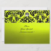 BLACK AND YELLOW DAMASK GEM STONE MONOGRAMM EINLADUNG (Rückseite)