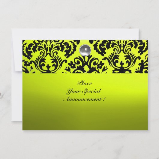 BLACK AND YELLOW DAMASK GEM STONE MONOGRAMM EINLADUNG (Rückseite)