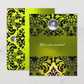 BLACK AND YELLOW DAMASK GEM STONE MONOGRAMM EINLADUNG (Vorne/Hinten)