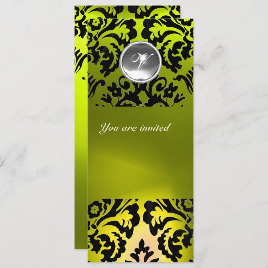 BLACK AND YELLOW DAMASK GEM STONE MONOGRAMM EINLADUNG (Vorne/Hinten)