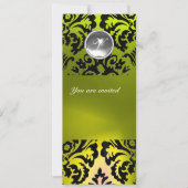 BLACK AND YELLOW DAMASK GEM STONE MONOGRAMM EINLADUNG (Vorderseite)