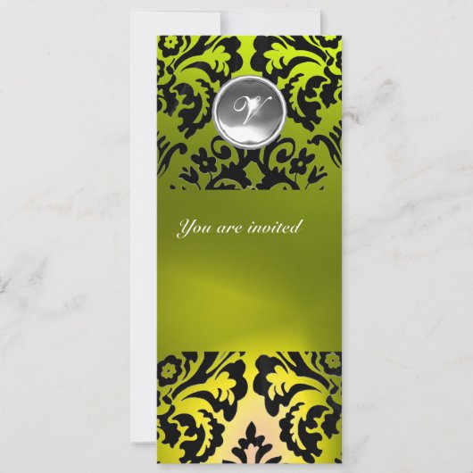 BLACK AND YELLOW DAMASK GEM STONE MONOGRAMM EINLADUNG (Vorderseite)