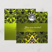 BLACK AND YELLOW DAMASK GEM STONE MONOGRAMM EINLADUNG (Vorne/Hinten)