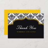 Black and Yellow Damask Label Danke Karte (Vorne/Hinten)