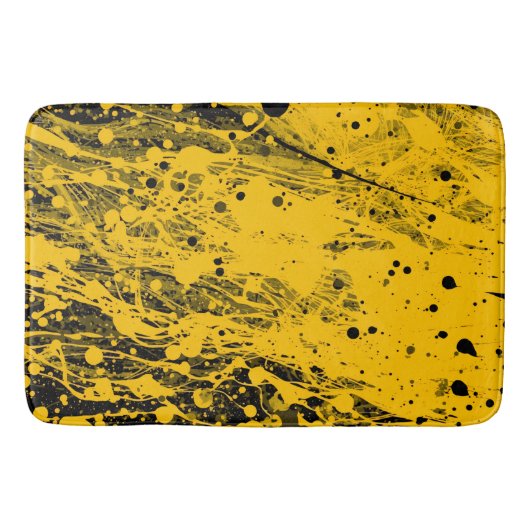 Black and Yellow Paint Splashes Badematte (Vorderseite)