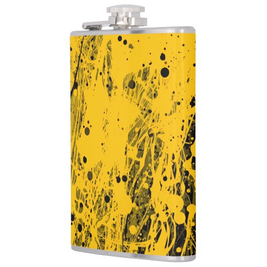 Black and Yellow Paint Splashes Flachmann (Links)