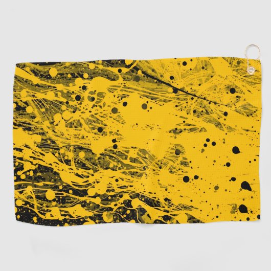 Black and Yellow Paint Splashes Golfhandtuch (Horizontal)