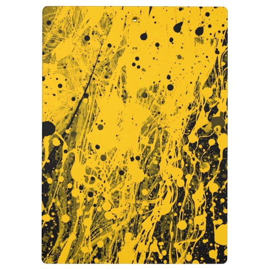 Black and Yellow Paint Splashes Klemmbrett (Rückseite)
