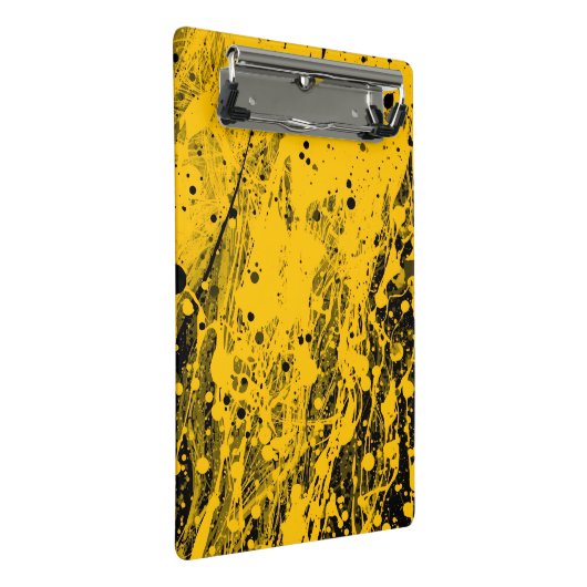 Black and Yellow Paint Splashes Mini Klemmbrett (Schrägansicht)