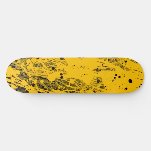 Black and Yellow Paint Splashes Skateboard (Horizontal)