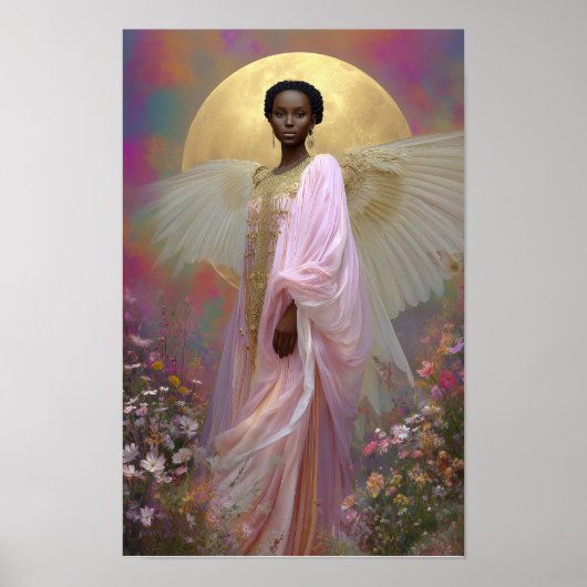 Black Angel Goddess Kunstdruckerei: Rosa Gold Flor Poster (Vorne)