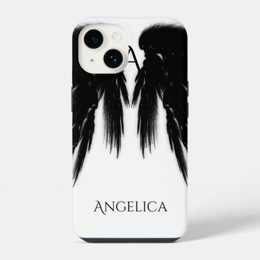 BLACK ANGEL WINGS Monogram iPhone Hülle (Rückseite)