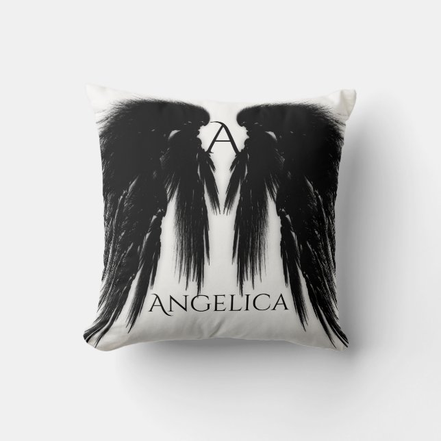 BLACK ANGEL WINGS Monogram Kissen (Vorderseite)