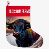 Black Angus Bull Winter Großer Weihnachtsstrumpf (Vorderseite)