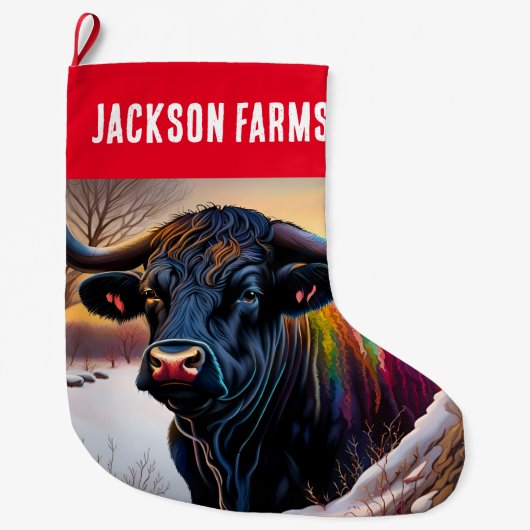 Black Angus Bull Winter Großer Weihnachtsstrumpf (Vorderseite)