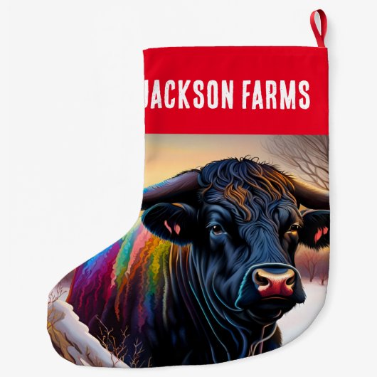 Black Angus Bull Winter Großer Weihnachtsstrumpf (Rückseite)