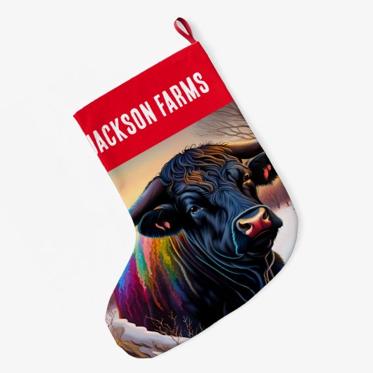 Black Angus Bull Winter Großer Weihnachtsstrumpf (Rückseite (Hängend))