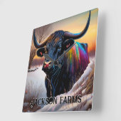 Black Angus Bull Winter Quadratische Wanduhr (Winkel)