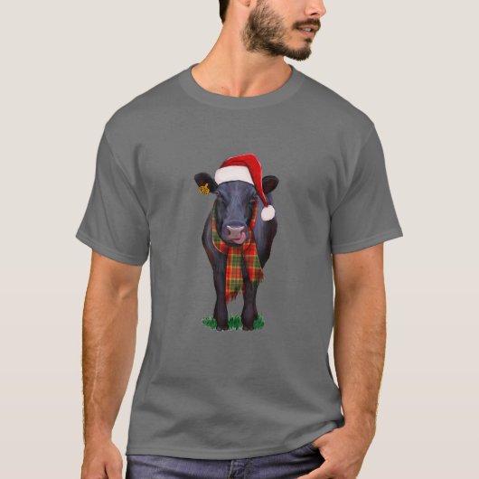 Black Angus Kuh Weihnachtsmannmütze Weihnachten, H T-Shirt (Vorderseite)