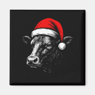 Black Angus Rancher Weihnachtskuh Santa Hut Farmer Magnet