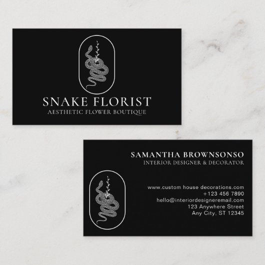 Black Animal Blume Schlange Visitenkarte (Vorne/Hinten)