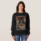 Black Anime Cat Ramen Noodles Japanese Funny Kawai Sweatshirt (Vorne ganz)