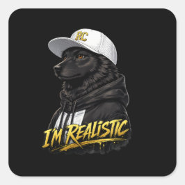 Black Anime Dog Streetwear Art | I'm Realistic Quadratischer Aufkleber