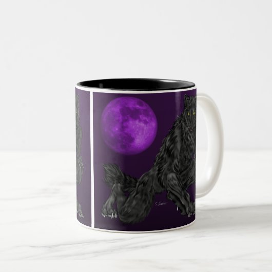 Black Anthro Werewolf Zweifarbige Tasse (VorderseiteRechts)