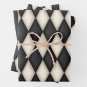 Black & Antique White Harlequin Diamanten & Streif Geschenkpapier Set (Beispiel)