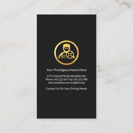 Black Anzug Gold Krawatte Treiber Visitenkarte (Rückseite)