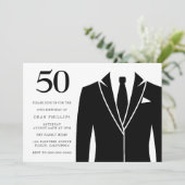 Black Anzug & Krawatte 50. Geburtstagsparty Einladung (Stehend Vorderseite)