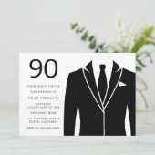 Black Anzug & Krawatte 90. Geburtstagsparty Einladung (Stehend Vorderseite)