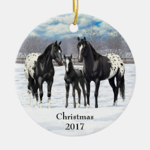 Black Appaloosa Horses In Snow Keramik Ornament