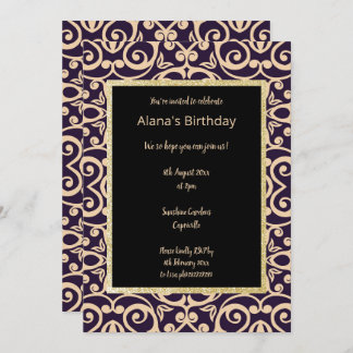 Black Apricot Abstrakt Print Gold Geburtstag Einladung