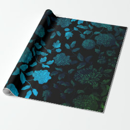 Black Aqua Blue Ombre Modern Vintag Floral Toile Geschenkpapier