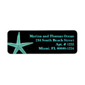 Black Aqua Blue Starfish Custom Address Labels (Vorne)