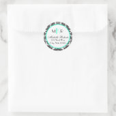 Black & Aqua Damask Round-Rücksendeadresse Runder Aufkleber (Tasche)