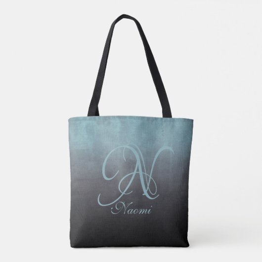 Black Aqua Green stylisches rustikales Monogramm Tasche (Rückseite)