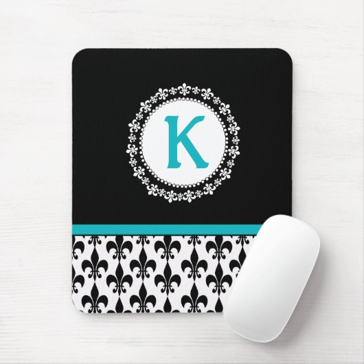 Black Aqua Monogram Lilie Mousepad (Mit Mouse)