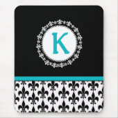 Black Aqua Monogram Lilie Mousepad (Vorne)