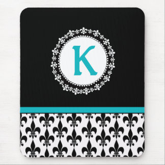 Black Aqua Monogram Lilie Mousepad