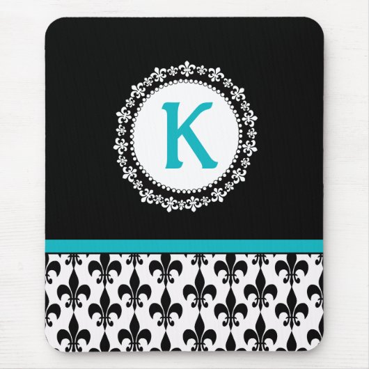 Black Aqua Monogram Lilie Mousepad (Vorne)