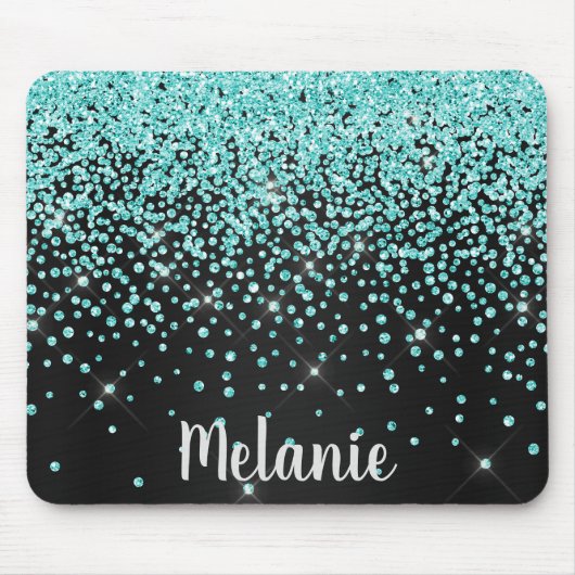 Black Aqua Sparkle Crystal Mouse Pad Mousepad (Vorne)