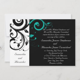 Black Aqua Swirl Wedding Traditional Einladung